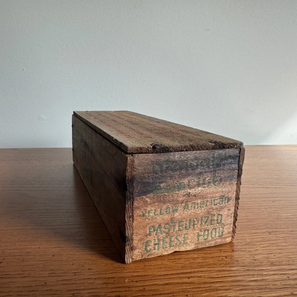 Vintage Glendale Club Cheese Food Wooden Box Crate Kitchen‎ Storage Decor